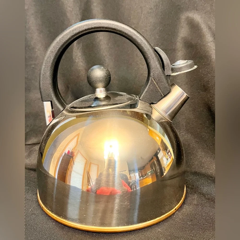 Vintage Copco 1213 Stainless Steel Copper Bottom Whistling Tea Kettle Small 6x7”